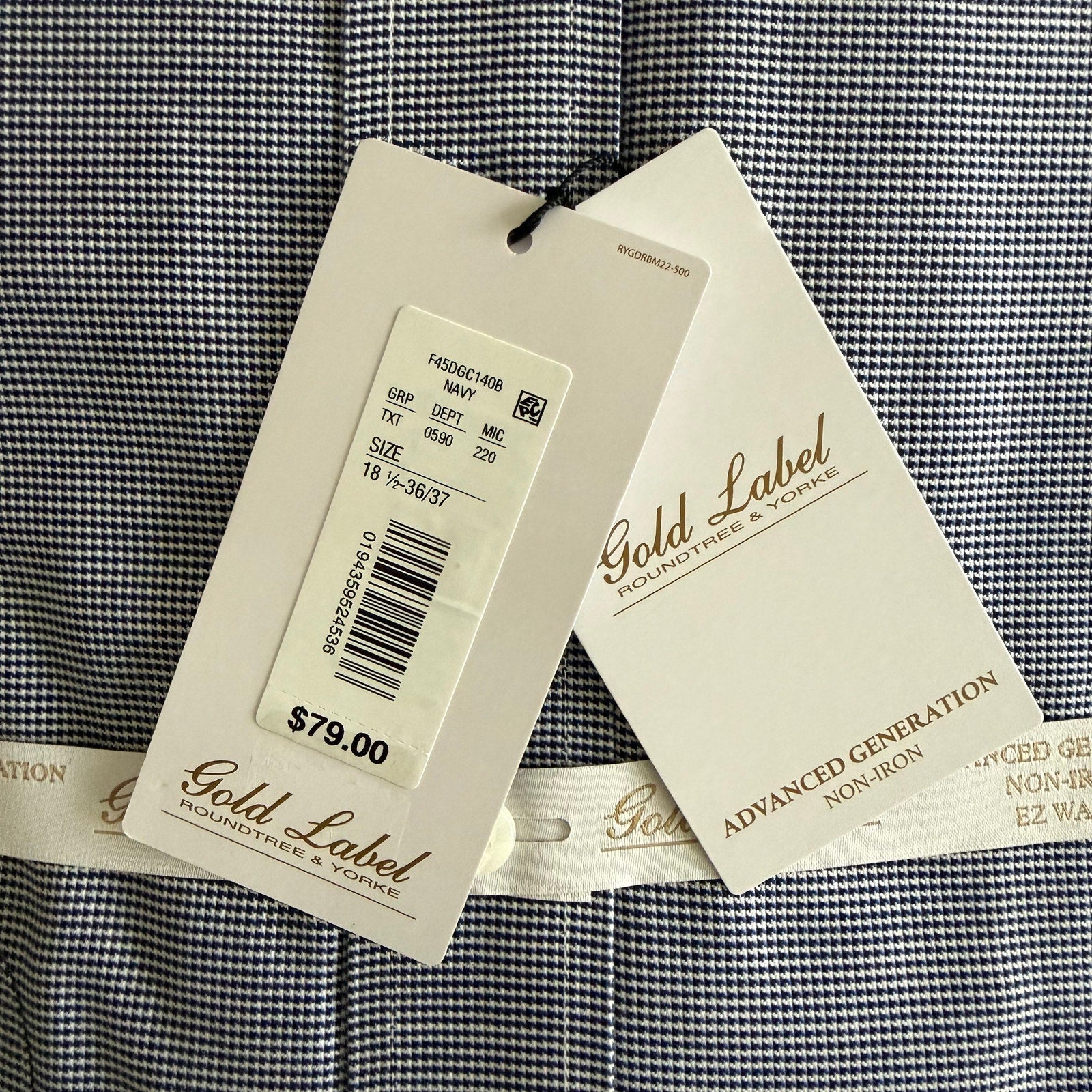 Roundtree & Yorke Shirt Big & Tall Men's 18.5 36/37 Dress Shirt Navy Blue