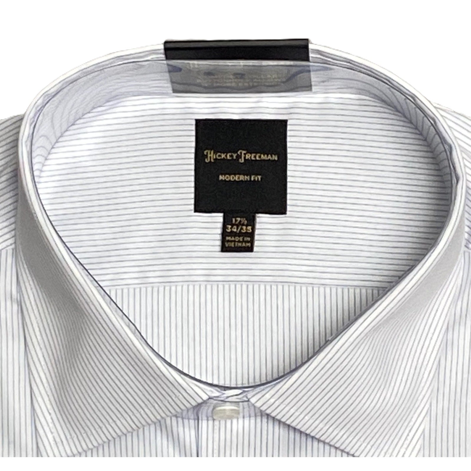 Hickey Freeman Dress Shirt Men's 17.5 34/35 Modern Fit Blue Pinstripe