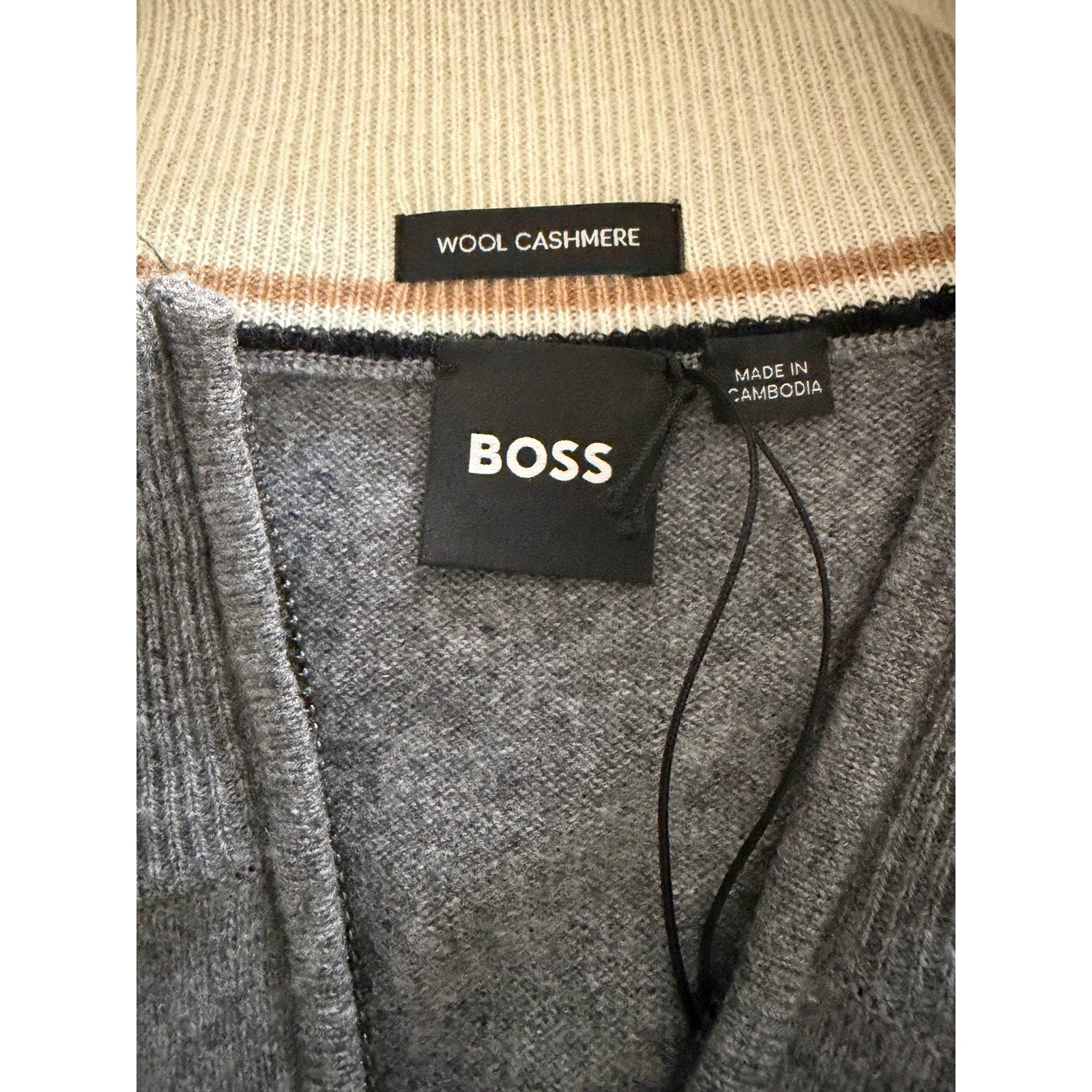 Boss H-Hemario Quarter Zip Sweater Men's 3XT Big & Tall Wool Cashmere Gray