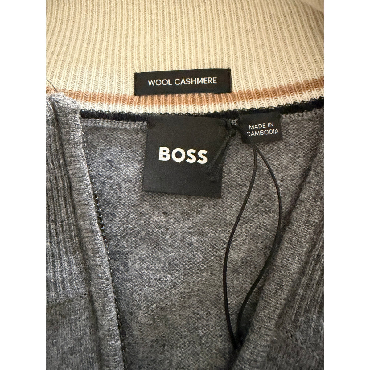 Boss H-Hemario Quarter Zip Sweater Men's 3XT Big & Tall Wool Cashmere Gray