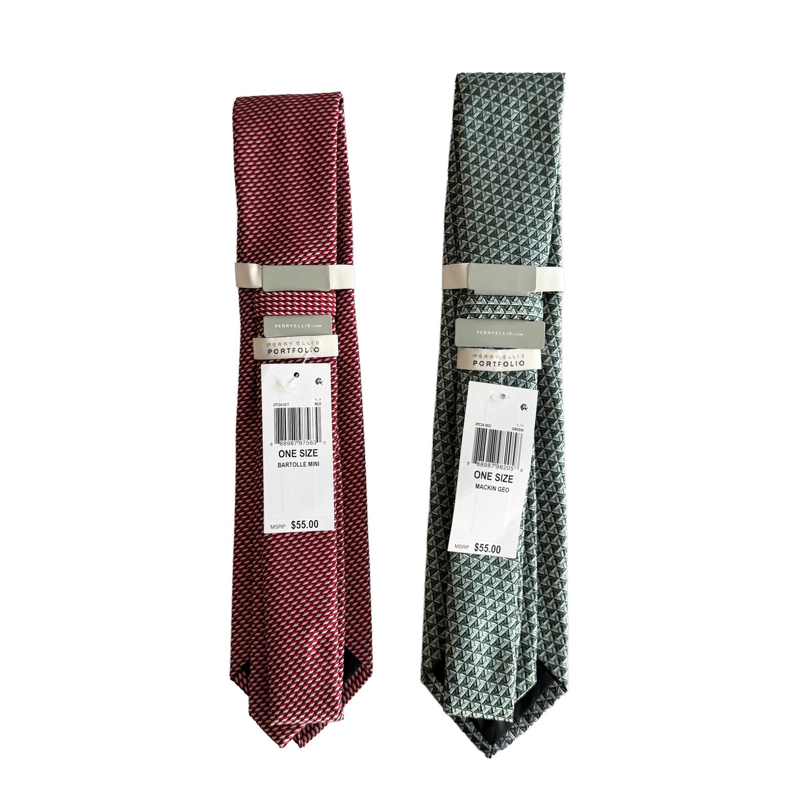 Perry Ellis Portfolio Men's Ties x2 Red Bartolle Mini & Blue Green Mackin Geo