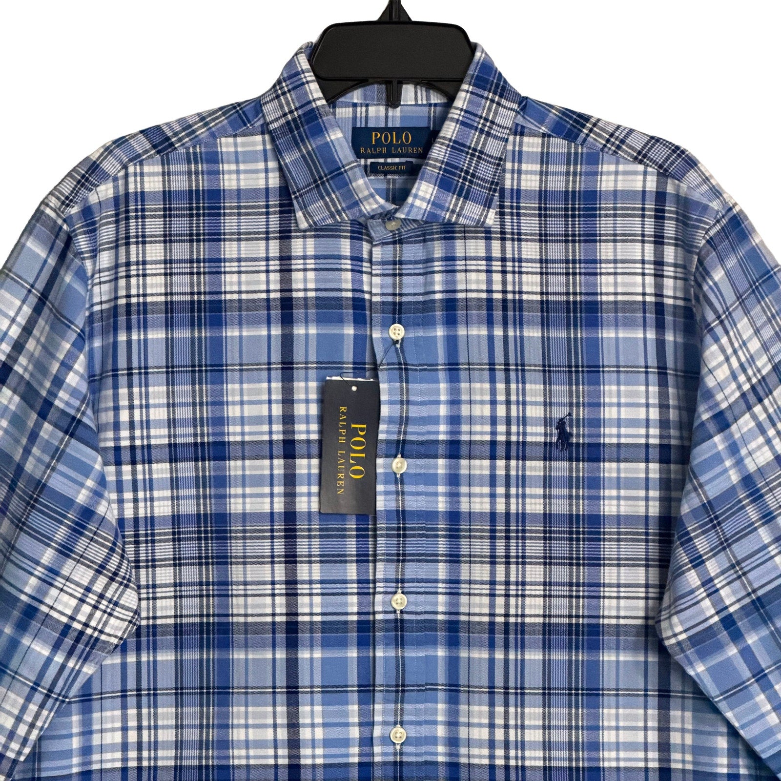 Polo Ralph Lauren Shirt Men's Large Classic Fit Long Sleeve Blue Plaid