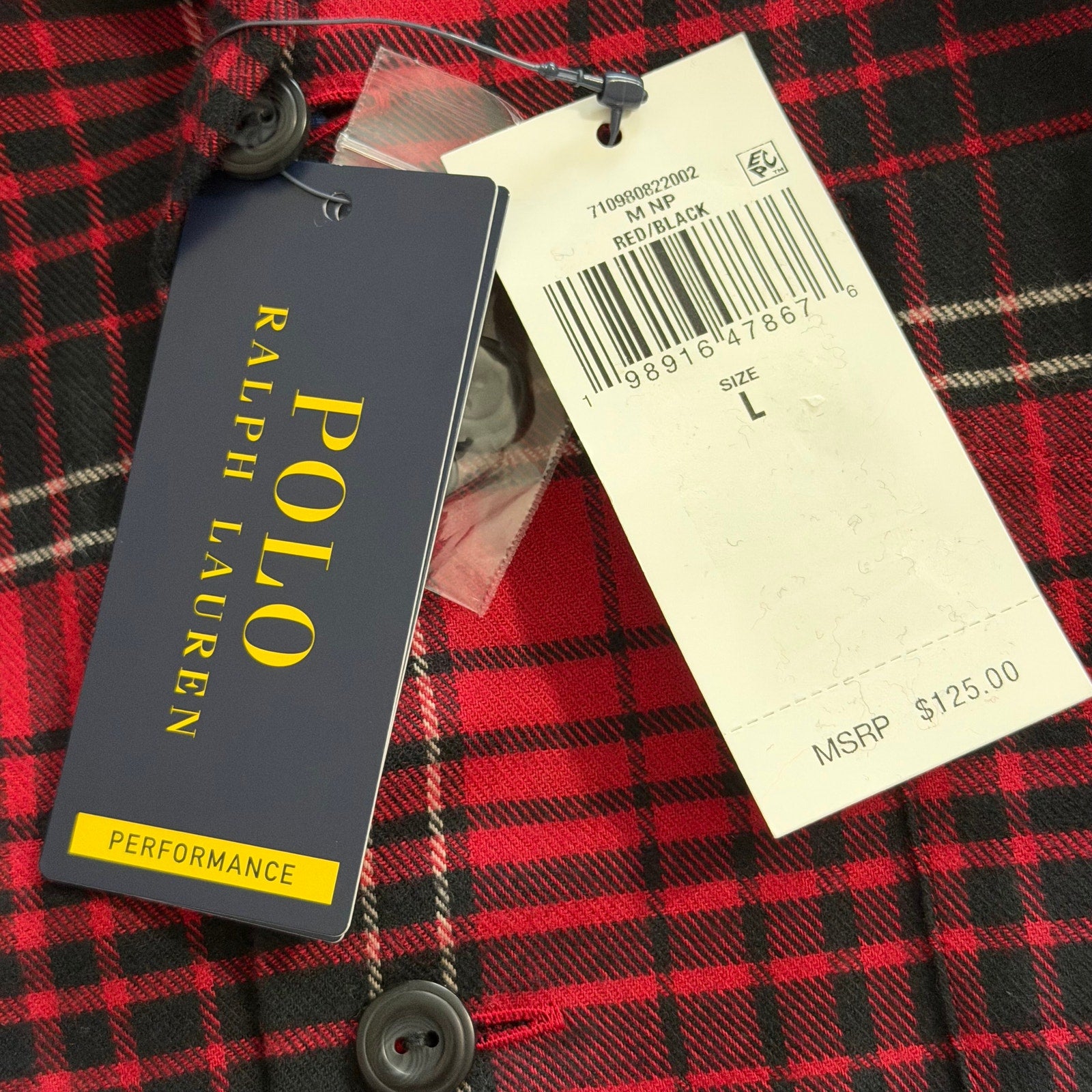 Polo Ralph Lauren Men's Large Performance Camp Shirt Classic Fit Red Black