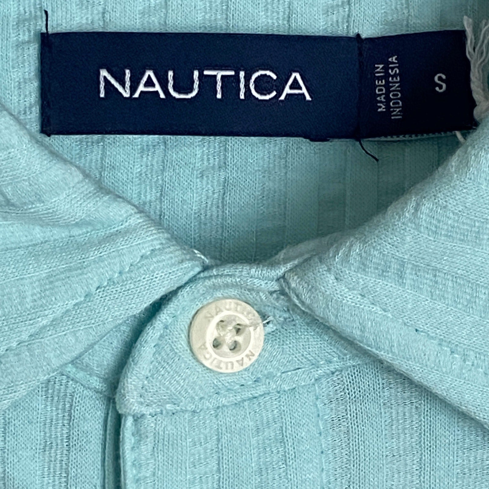 Nautica Men's Small Striped Short Sleeve Polo Shirt Seawater Blue