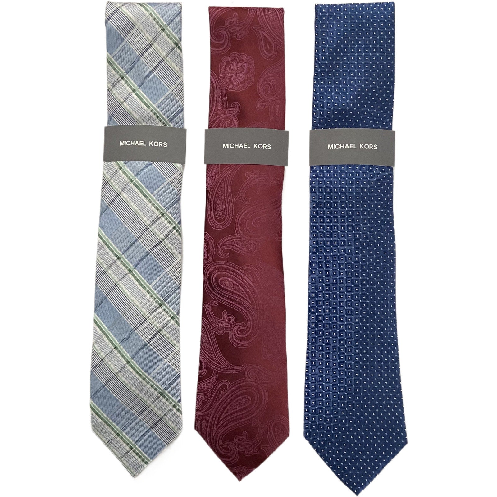 Michael Kors Necktie Lot of 3 Classic Width/Length Blue, Light Blue, Maroon
