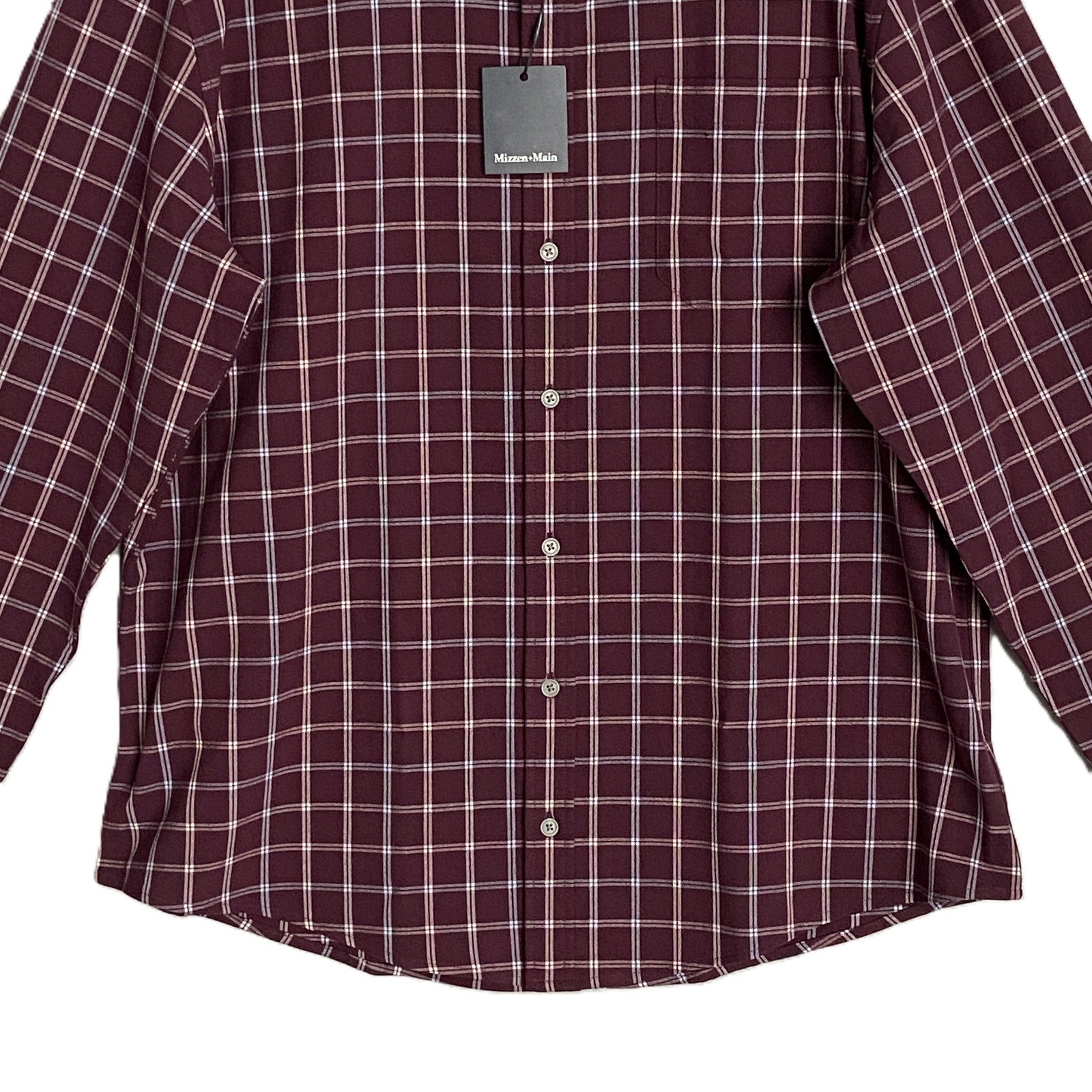 Mizzen+Main Men's XXL Trim Fit City Flannel Twill Shirt Wine Richard Plaid
