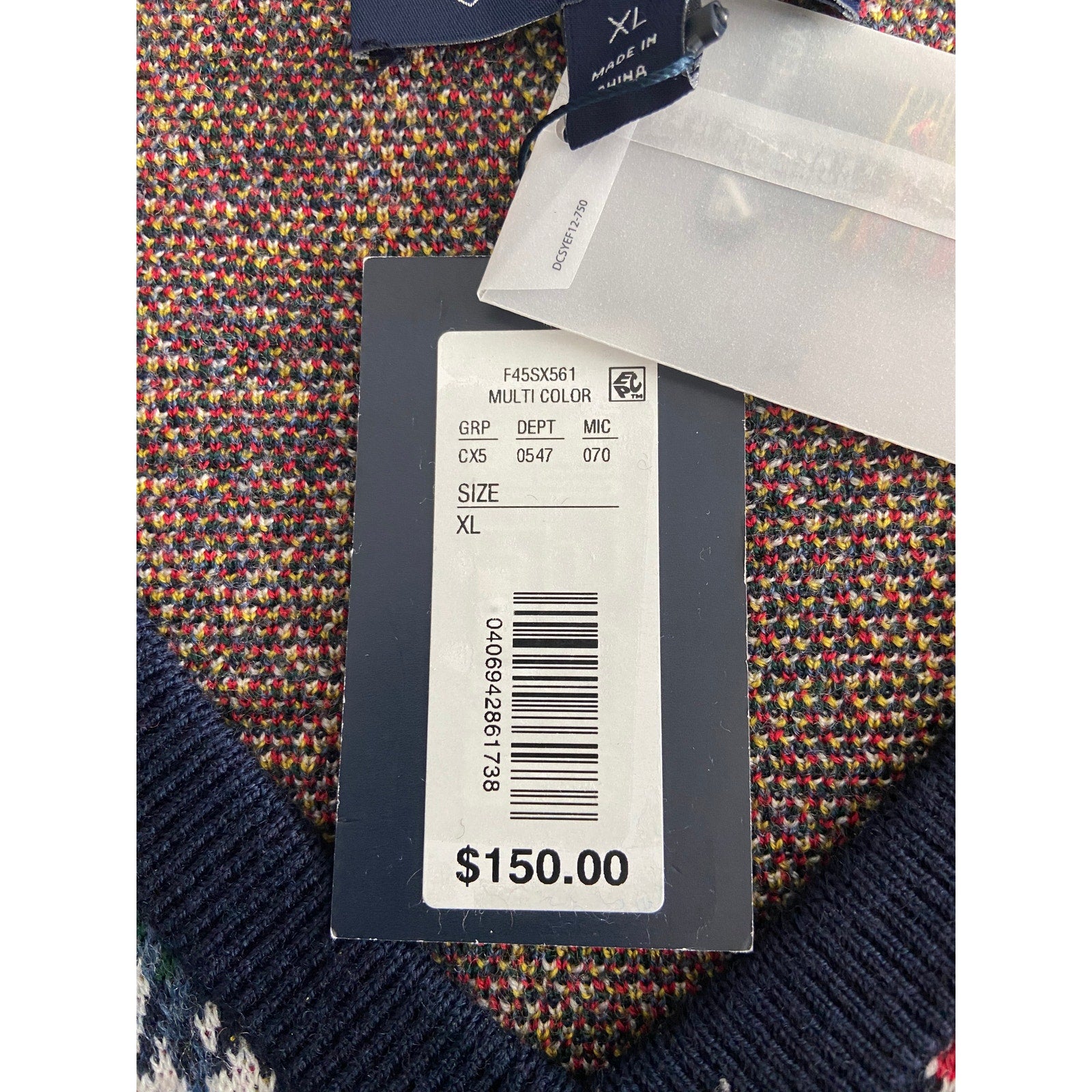 Daniel Cremieux V-Neck Sweater Men's XL Patchwork Plaid Fine Merino Wool NEW