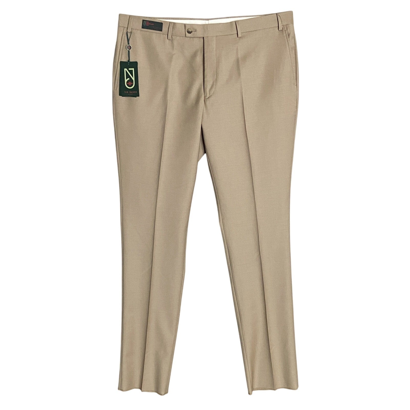 Ted Baker London Joey Pant Men's 42R Wool Dress Pant Solid Tan Raw Hem
