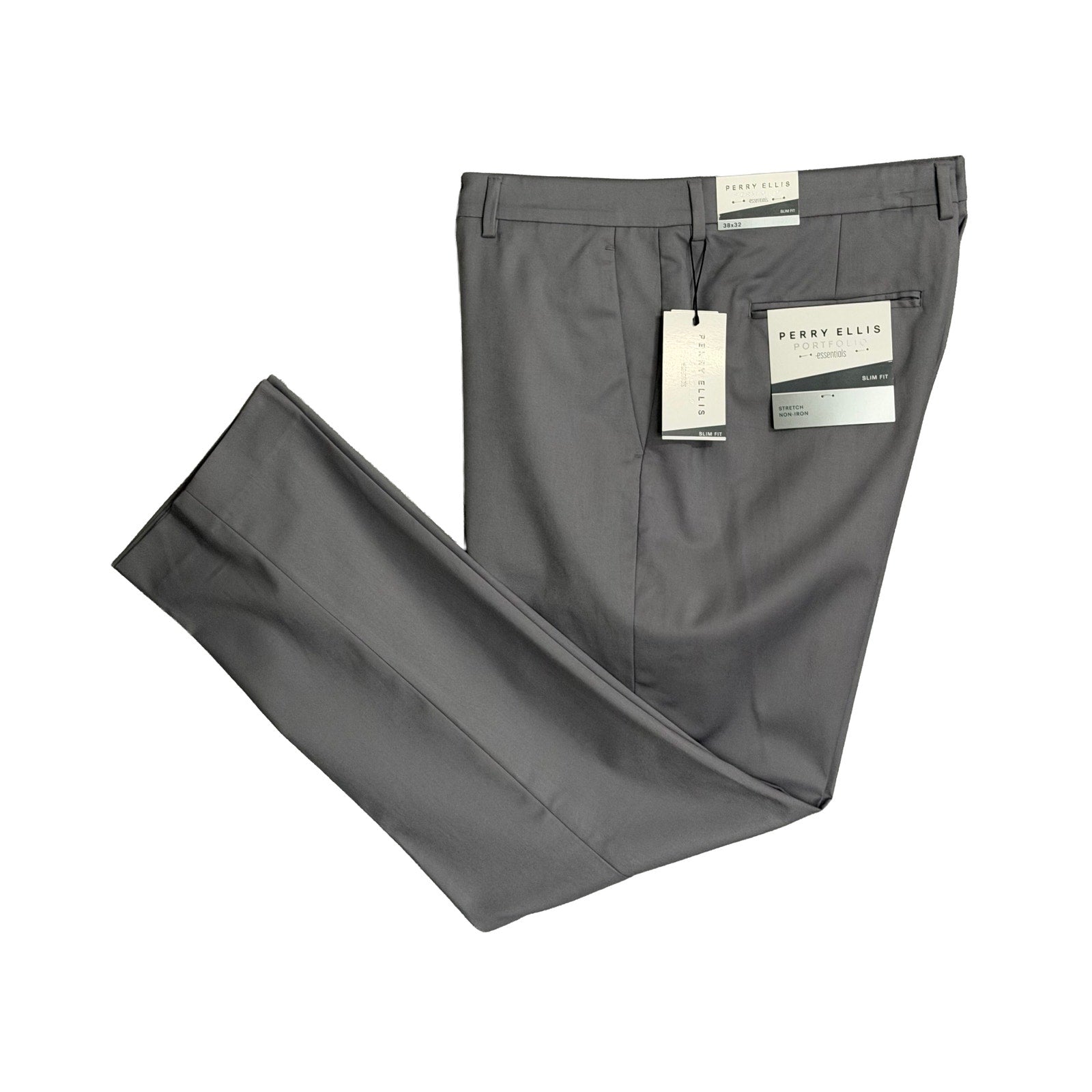Perry Ellis Portfolio Pants Men's 38"x32" Slim Fit Dress Pant Chiseled Stone