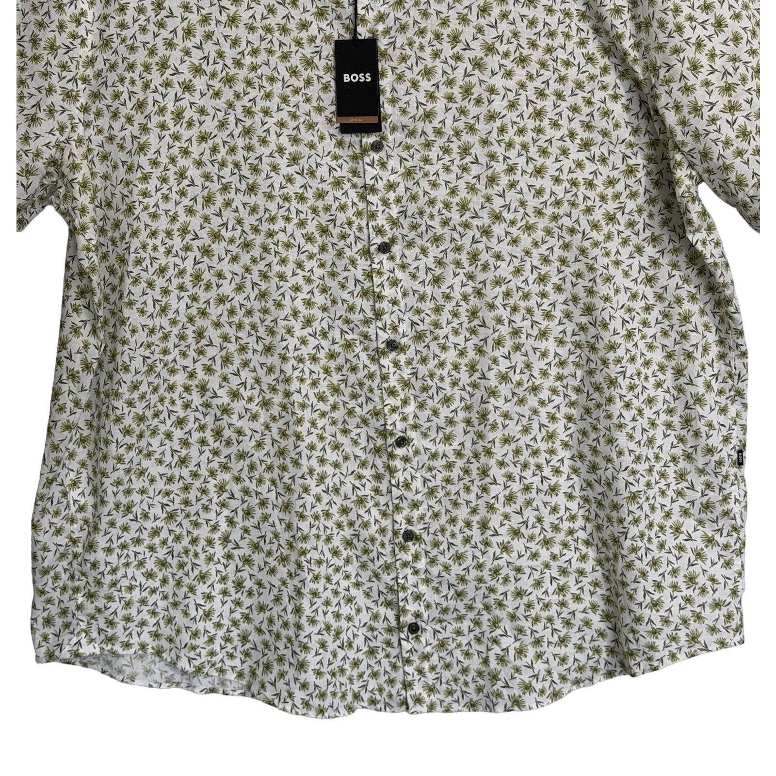 Boss Shirt Men's 4XL Big & Tall Short Slv Stretch Linen Shirt Green Floral