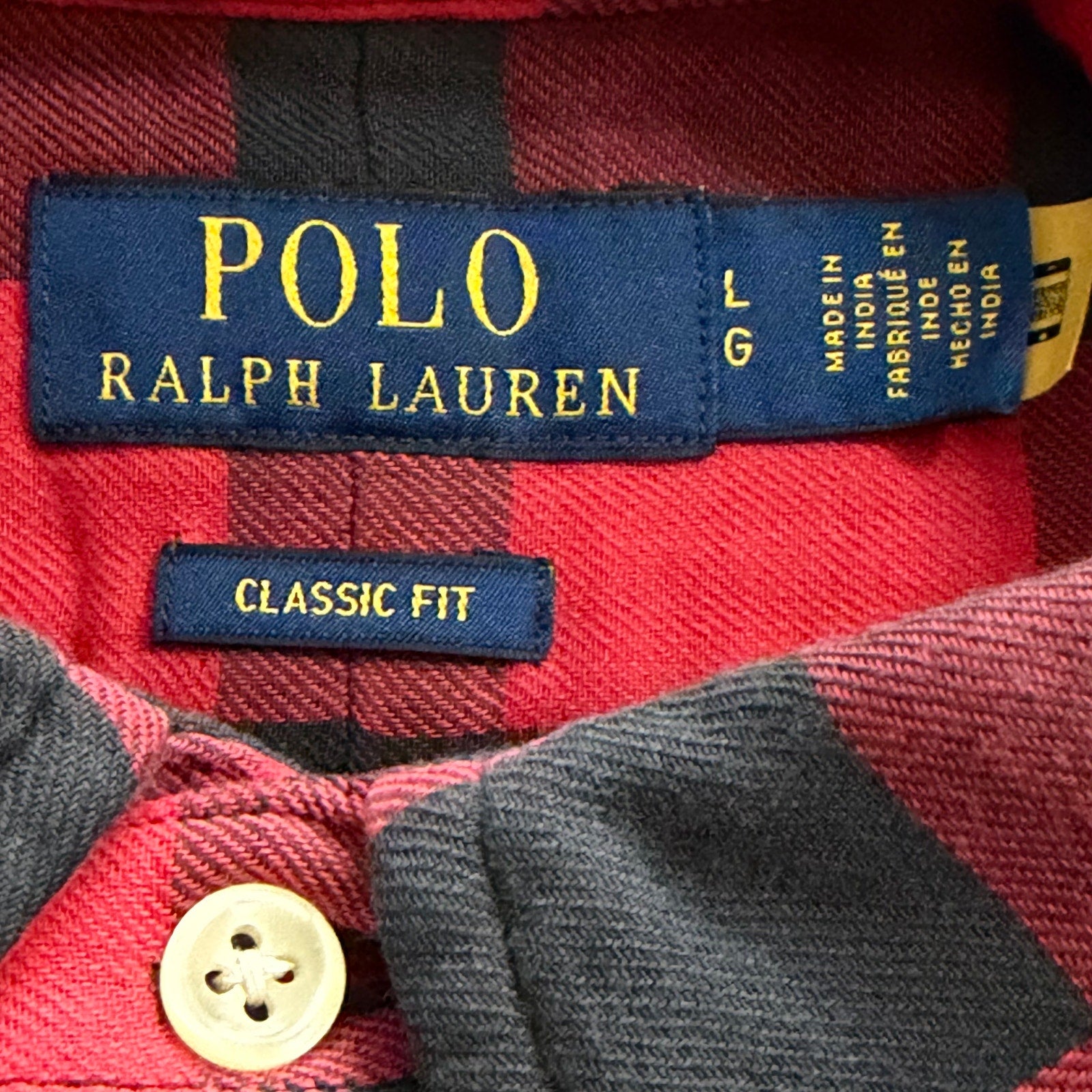 Polo Ralph Lauren Men's Large Classic Fit Linen Shirt Red Black Check