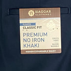 Haggar Premium No Iron Khaki Men's 32x32 Dress Pant Classic Fit Pleated Blue