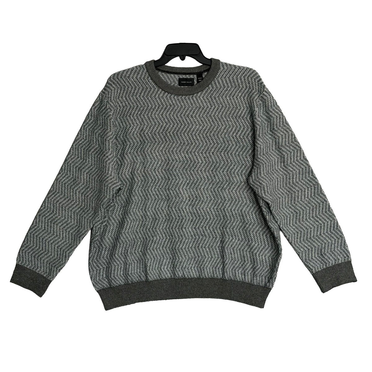 Perry Ellis Sweater Men's XLT Big & Tall Yarn Herringbone Crew Neck Gray NWT