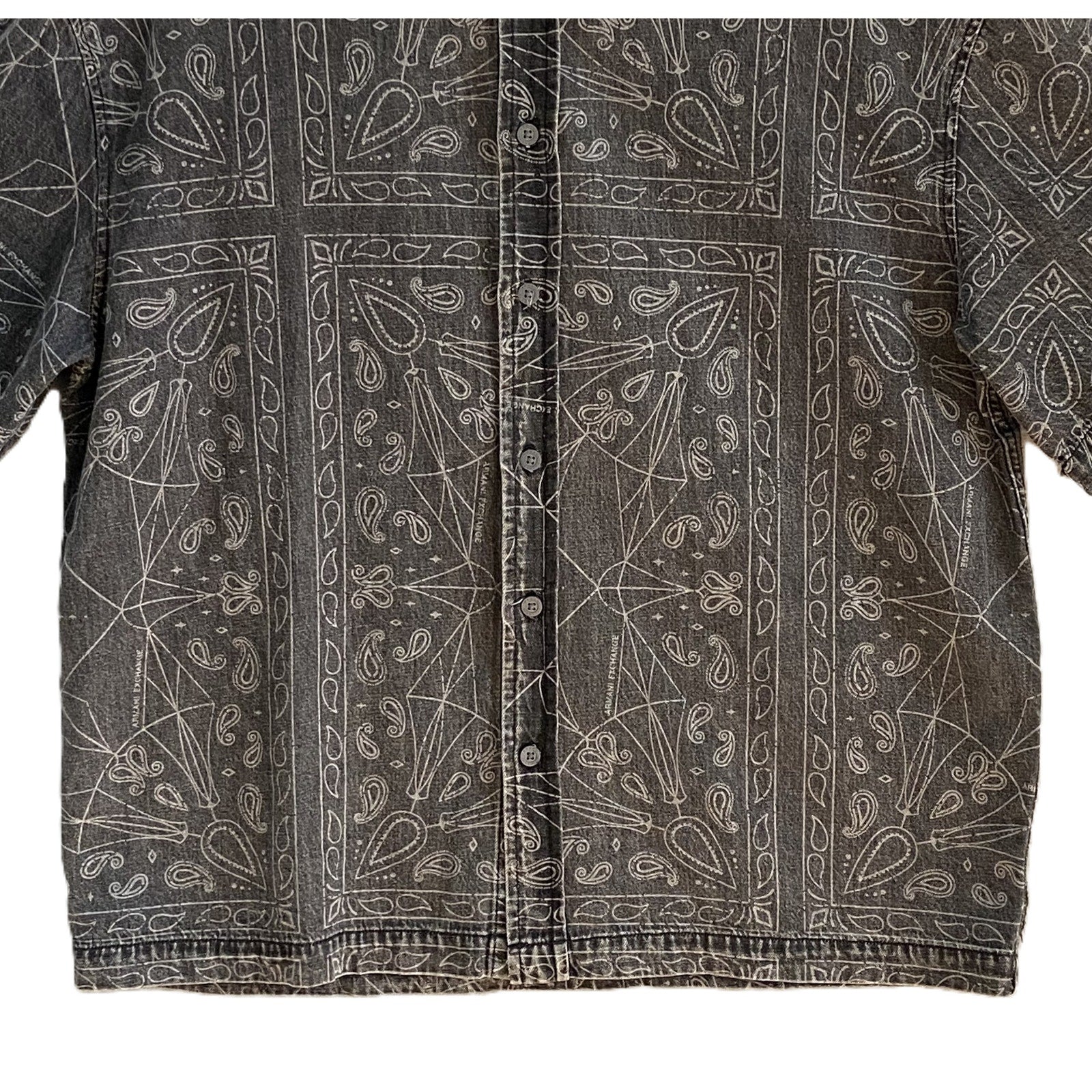 Armani Exchange Shirt Men's XL Regular Fit Short Sleeve Charcoal Paisley