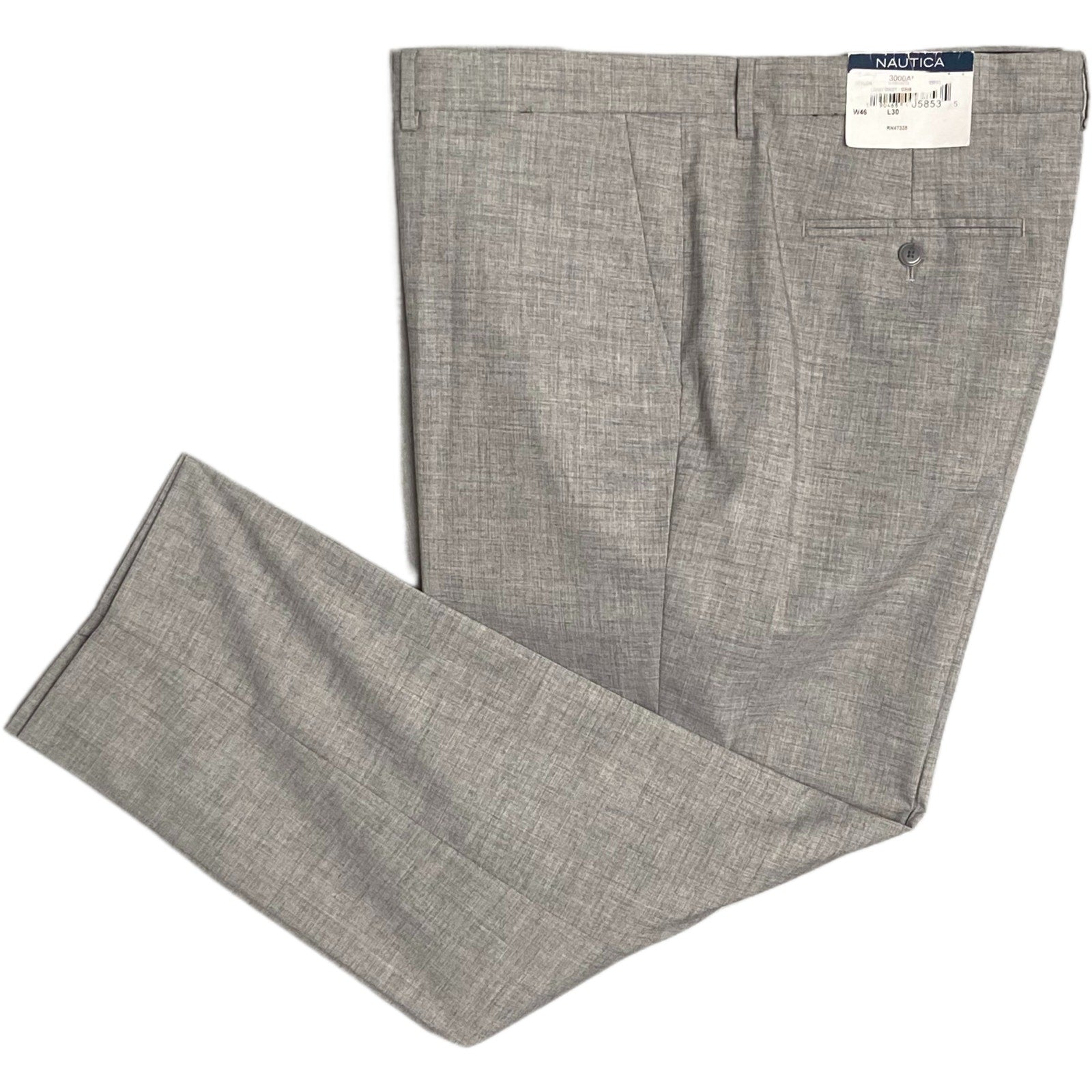 Nautica Ceylon Dress Pant Men's 46x30 Flat Front Active Stretch Light Grey