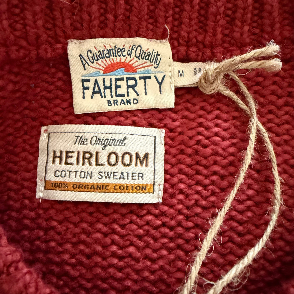 Faherty Heirloom Cotton Sweater Men's Medium Organic Cotton Crew Neck Red
