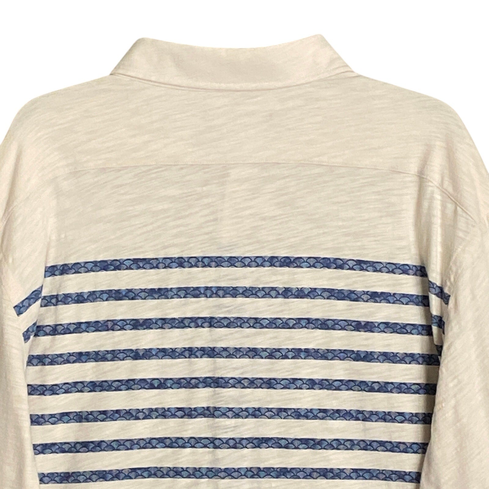 Daniel Cremieux Shirt Men's Large Long Sleeve Polo Shirt Cream Blue Stripe