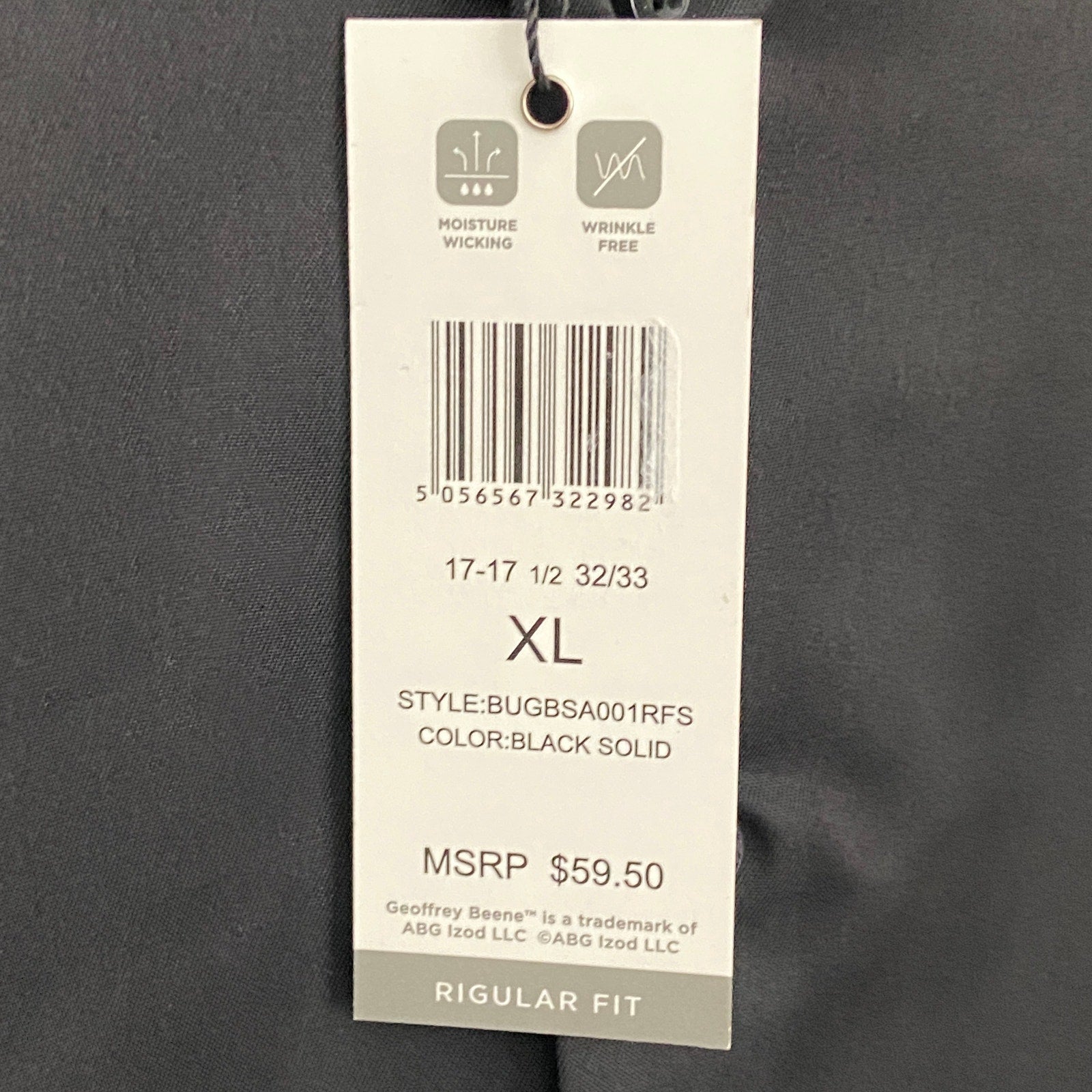 Geoffrey Beene Men's XL 17-17.5 32/33 Satin Stretch Dress Shirt Solid Black