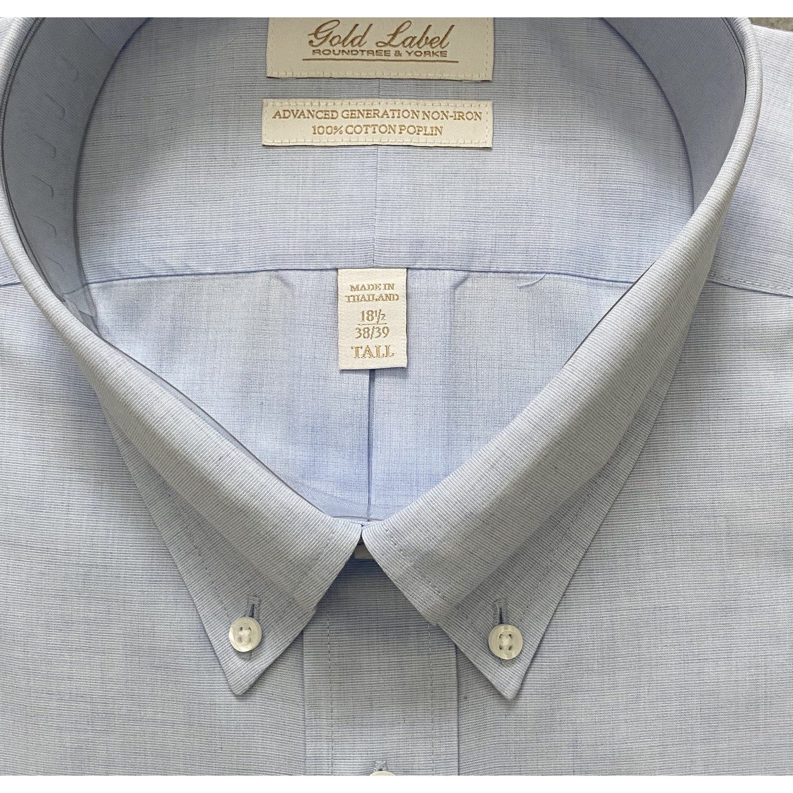 Roundtree & Yorke Shirt Big & Tall Men's 18.5 38/39 Dress Shirt Light Blue