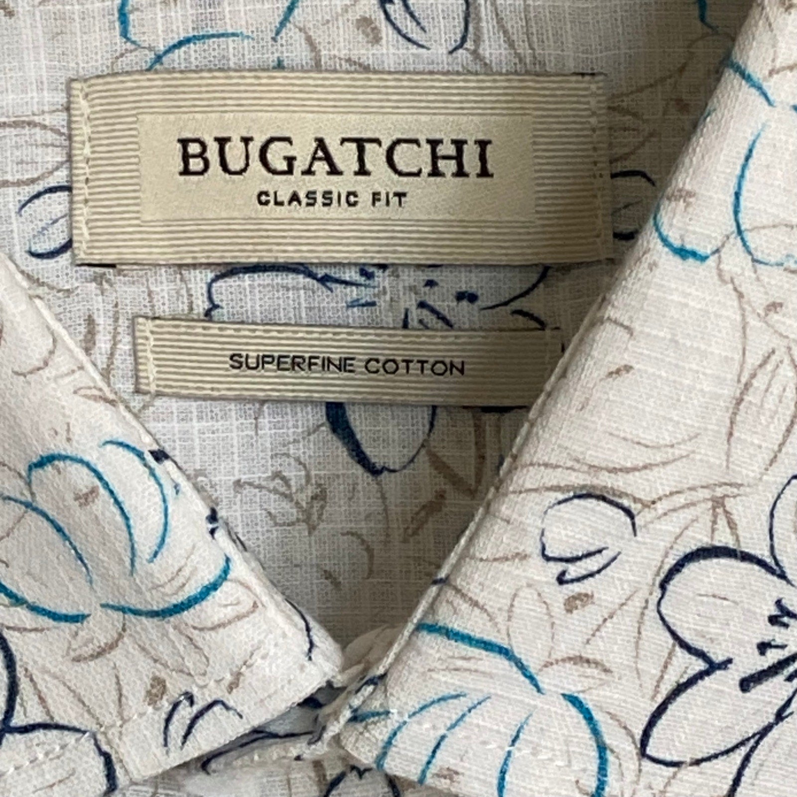 Bugatchi Shirt Men's Large Classic Fit Button-Up Short Sleeve Almond Floral