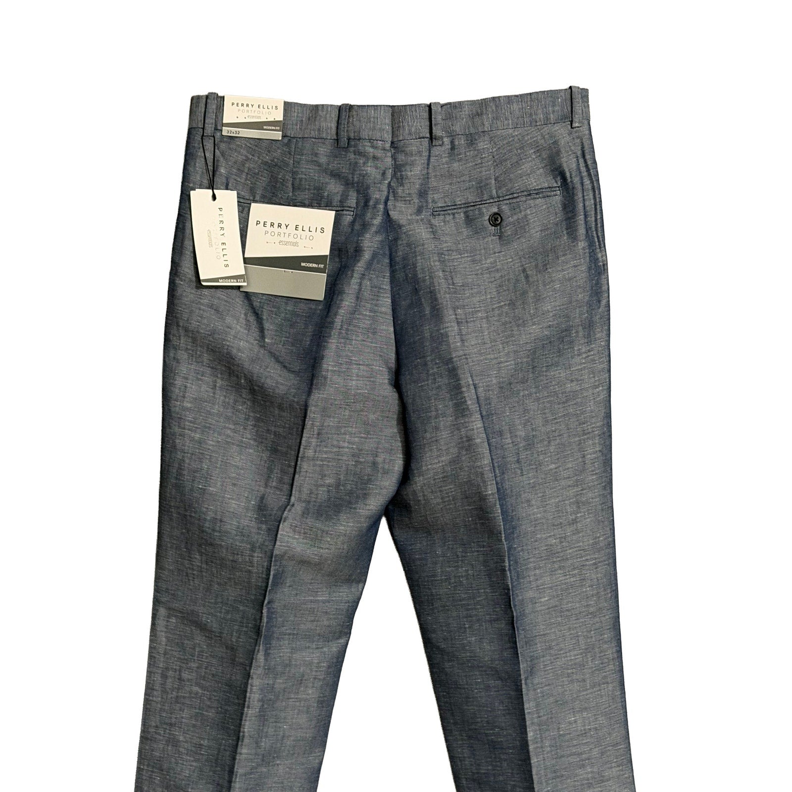 Perry Ellis Portfolio Pants Men's 32"x32" Modern Fit Linen Blend Blueprint