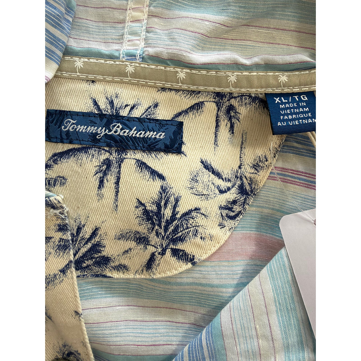 Tommy Bahama Shirt Men's XL Sand Linen Los Bellos Stripe Baja Bright Peach