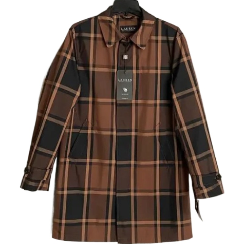 Lauren Ralph Lauren Men's 38 Short Raincoat Stanza Brown Check