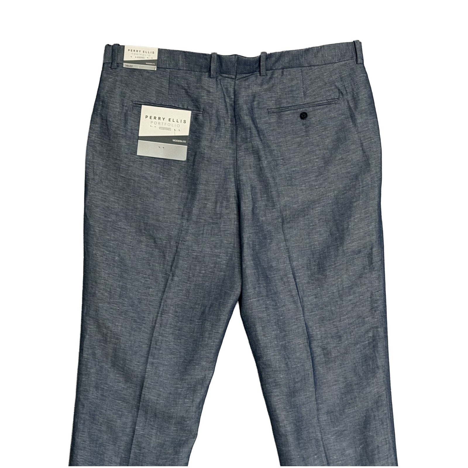 Perry Ellis Portfolio Pants Men's 38"x32" Modern Fit Linen Blend Blueprint