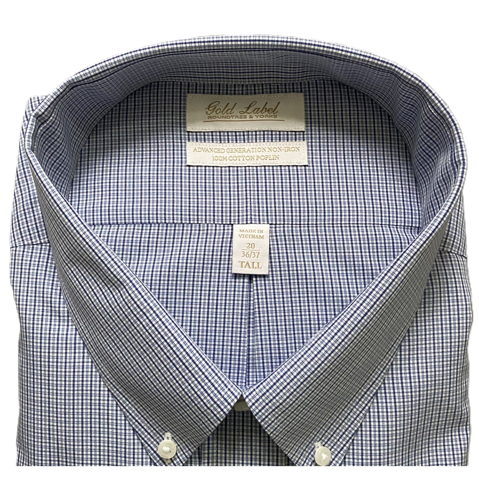 Roundtree & Yorke Shirt Big & Tall Men's 20 36/37 Blue Check Dress Shirt