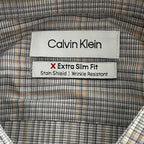 Calvin Klein Dress Shirt Men's Large Extra-Slim Fit Stain Shield Coral Plaid