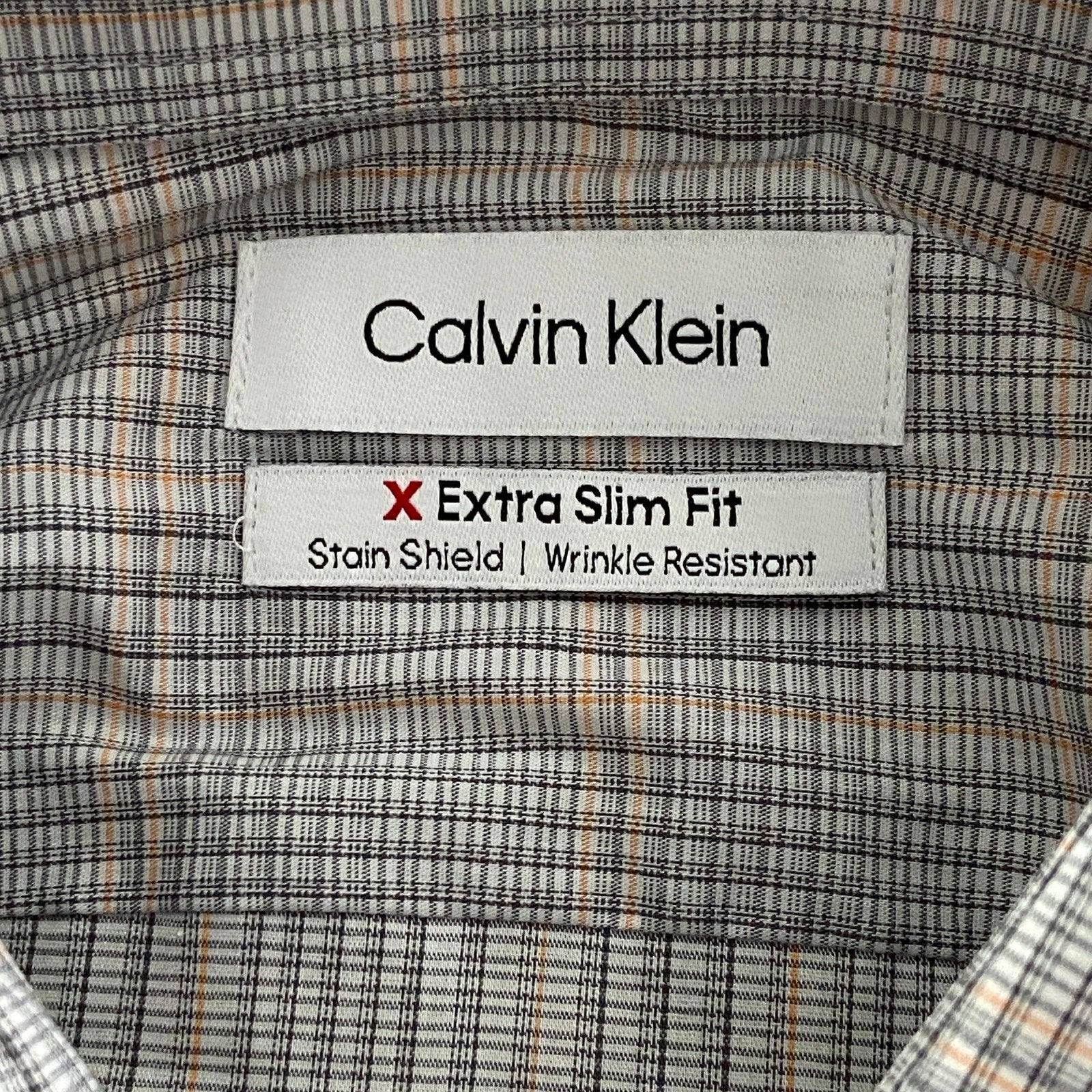 Calvin Klein Dress Shirt Men's Large Extra-Slim Fit Stain Shield Coral Plaid
