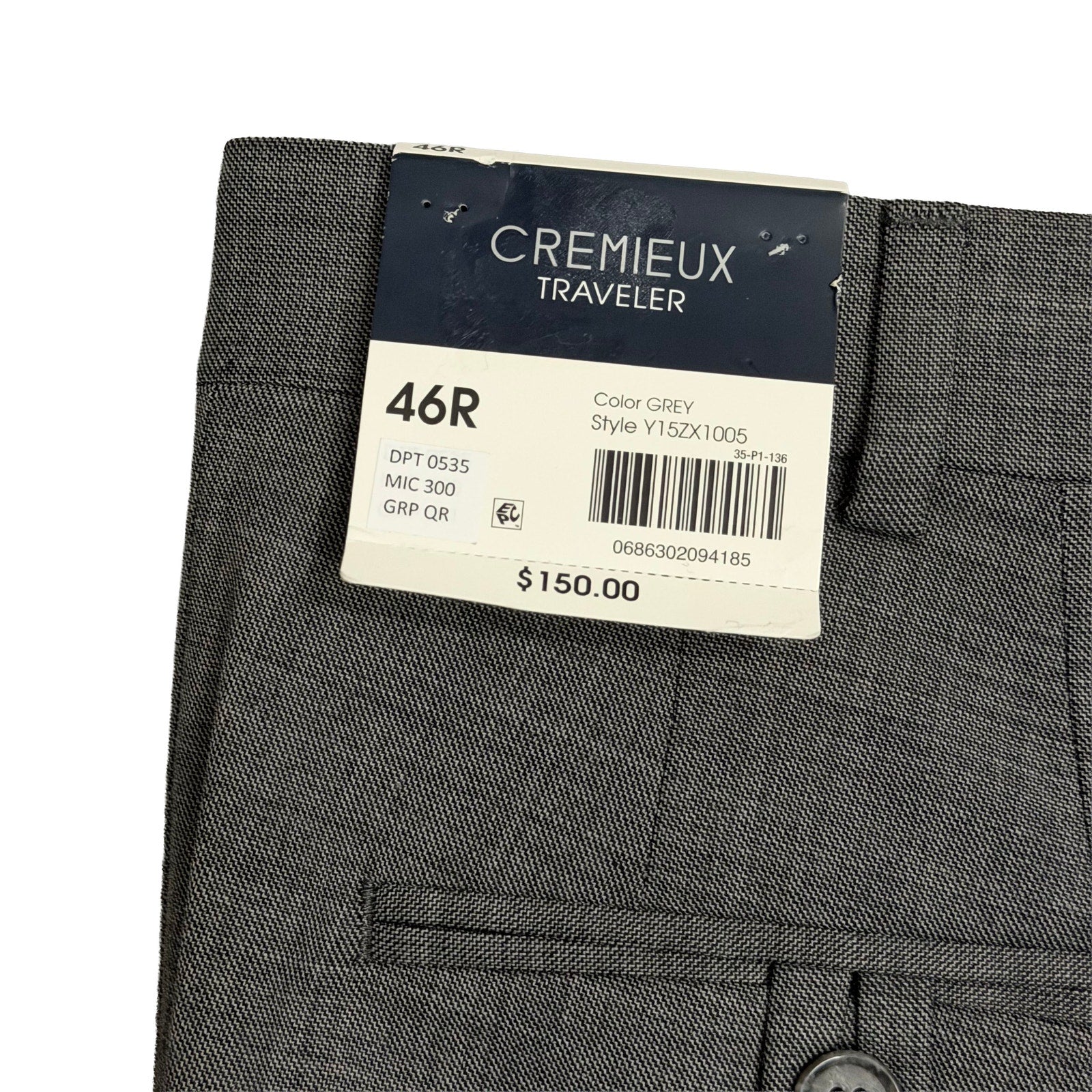 Daniel Cremieux Dress Pant Men's 46R Traveler Raw Hem Comfort Waist Gray