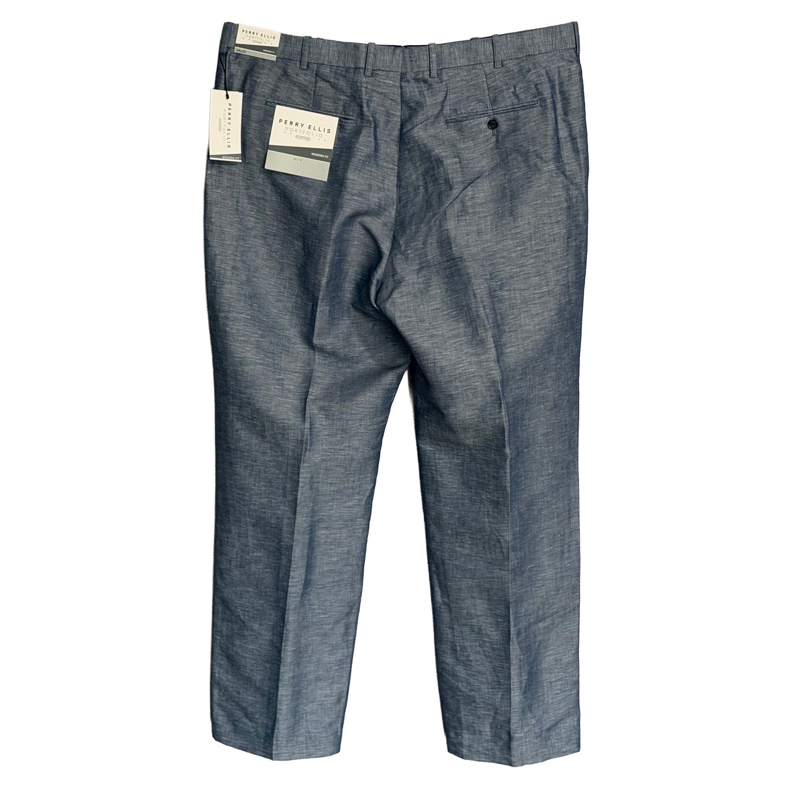 Perry Ellis Portfolio Pants Men's 40"x32" Modern Fit Linen Blend Blueprint
