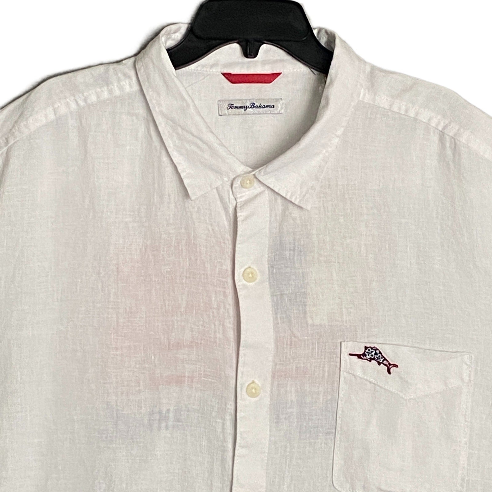 Tommy Bahama Men's 3XL Marlin & Stripes Long Sleeve Linen Shirt White