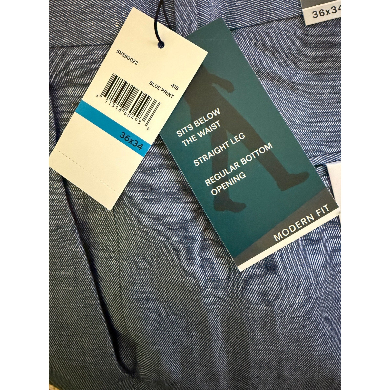 Perry Ellis Portfolio Pants Men's 36"x34" Modern Fit Linen Blend Blueprint