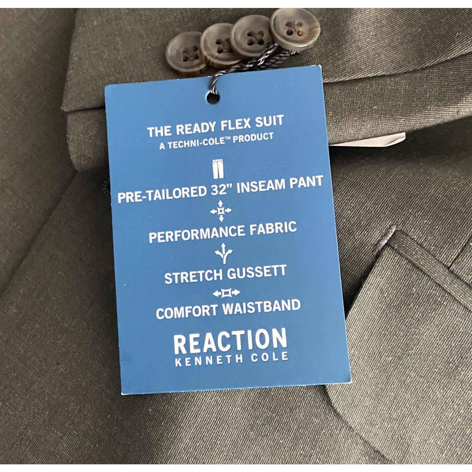 Kenneth Cole Suit Jacket Men's 38 Regular Reaction Flex Fabric Dark Grey NEW