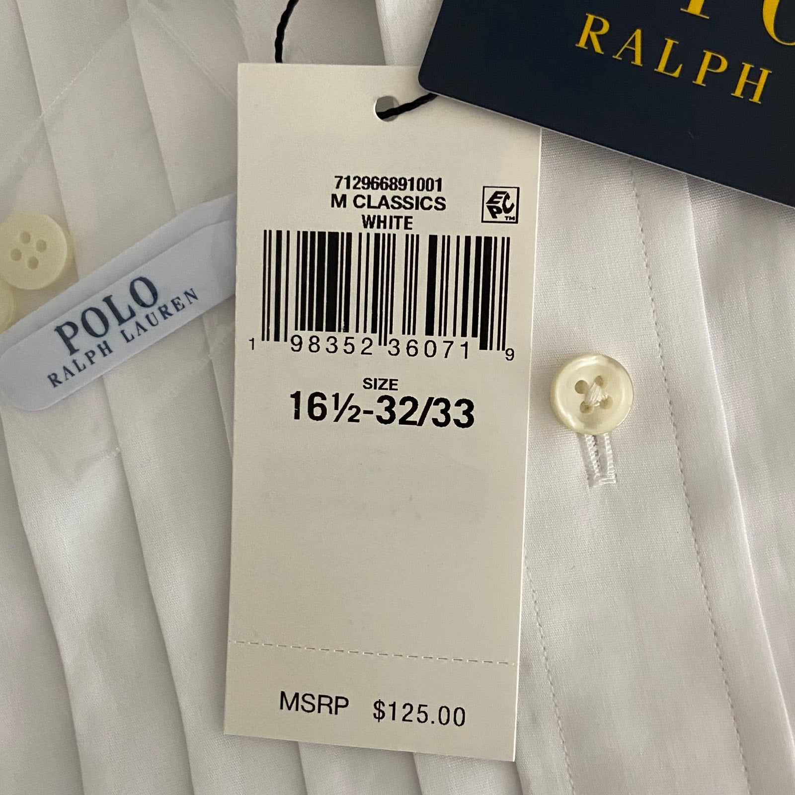 Polo Ralph Lauren Shirt Men's Large 16.5 32/33 Tuxedo Shirt Stretch White