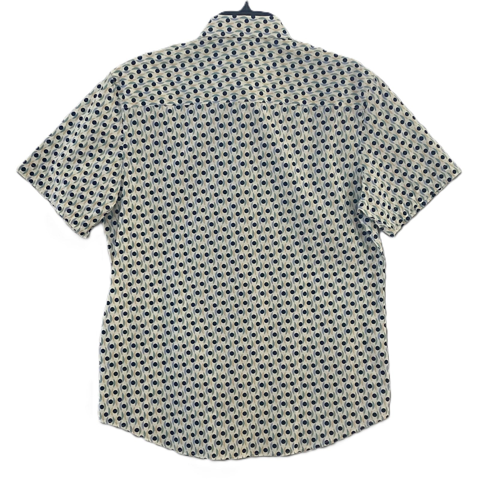 Bugatchi Shirt Men's Small Short Sleeve Shaped Fit Button-Up Cool Mint Geo