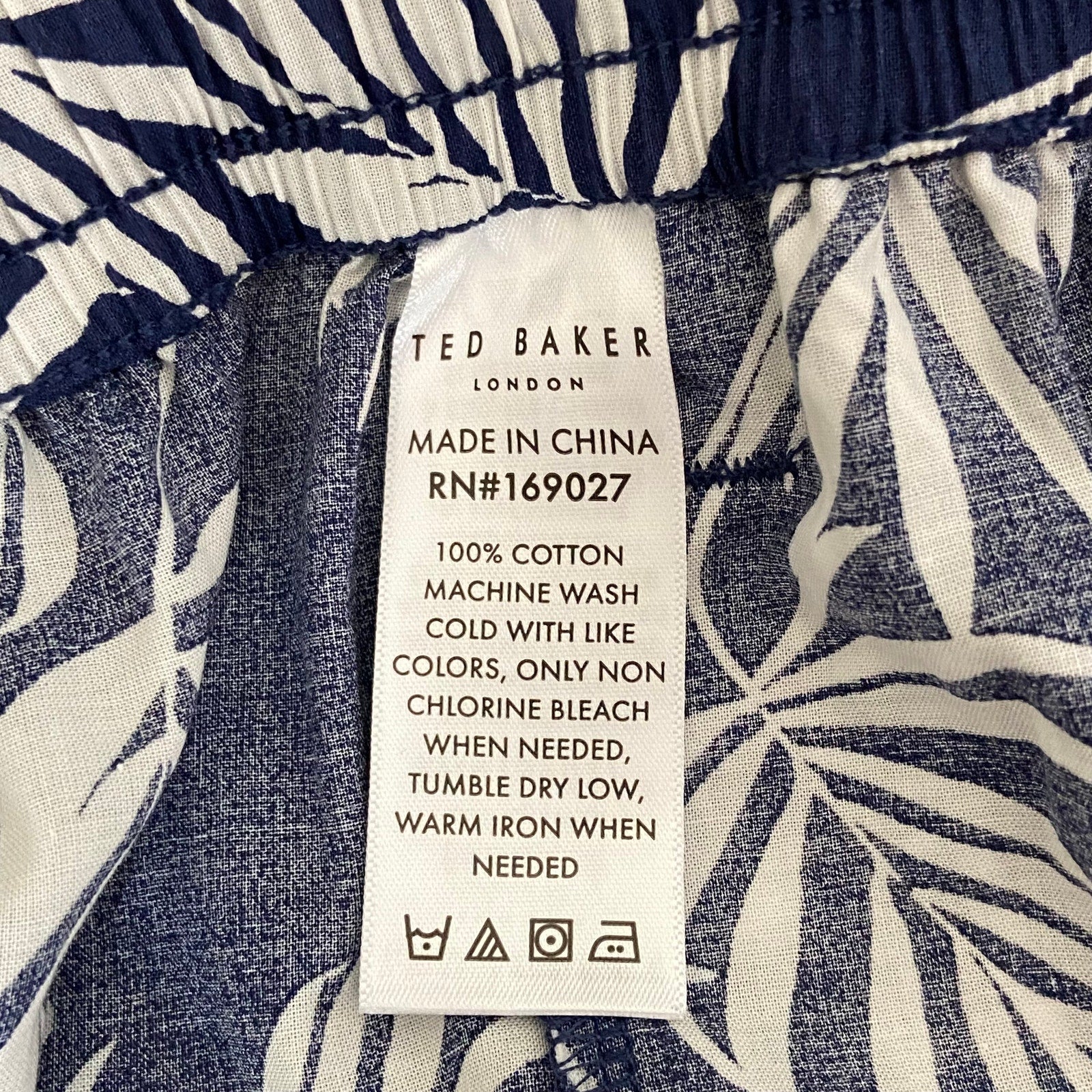 Ted Baker Sleep Pant Men's Small Woven Cotton Drawstring Pockets Blue Floral