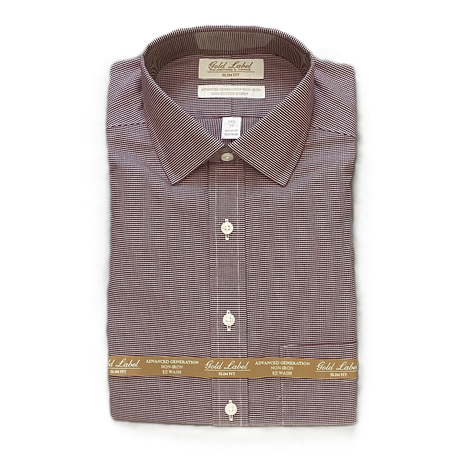 Roundtree & Yorke Shirt Men's 14.5 33 Slim Fit Cotton Dobby Red Houndstooth
