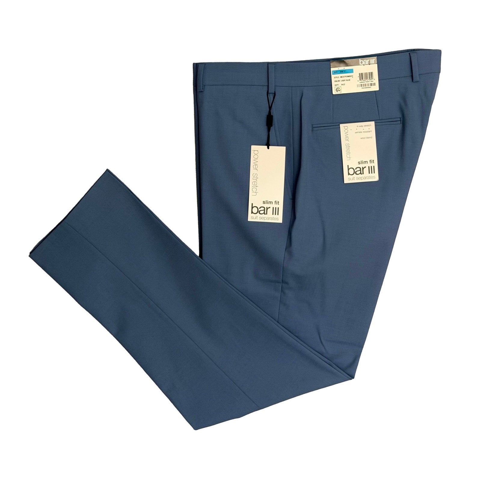 Bar III Dress Pants Men's 36"x32" Slim Fit Wool Blend Stretch Light Blue