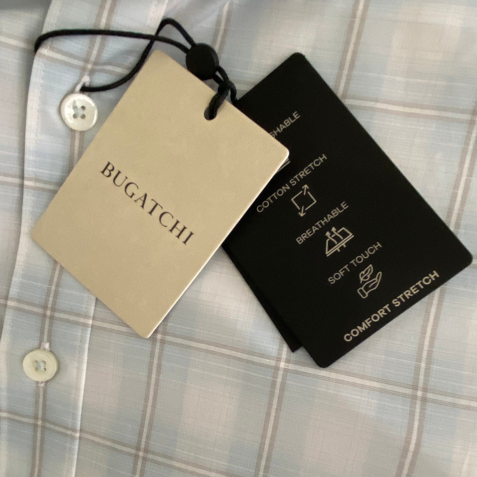 Bugatchi Dress Shirt Men's Small Long Sleeve Button-Up Blue Gray Window Pane