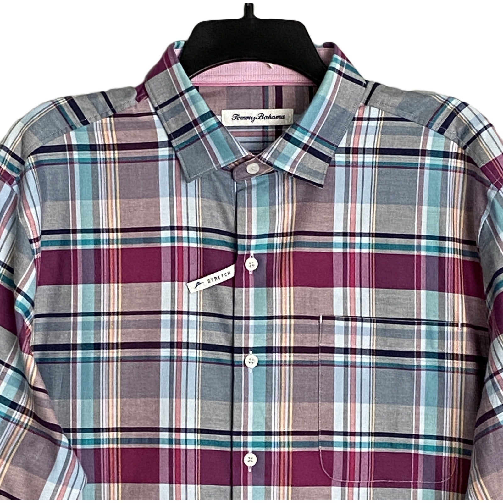 Tommy Bahama Men's Small "Lazlo Cheers Check" Shirt Silk Blend Stretch