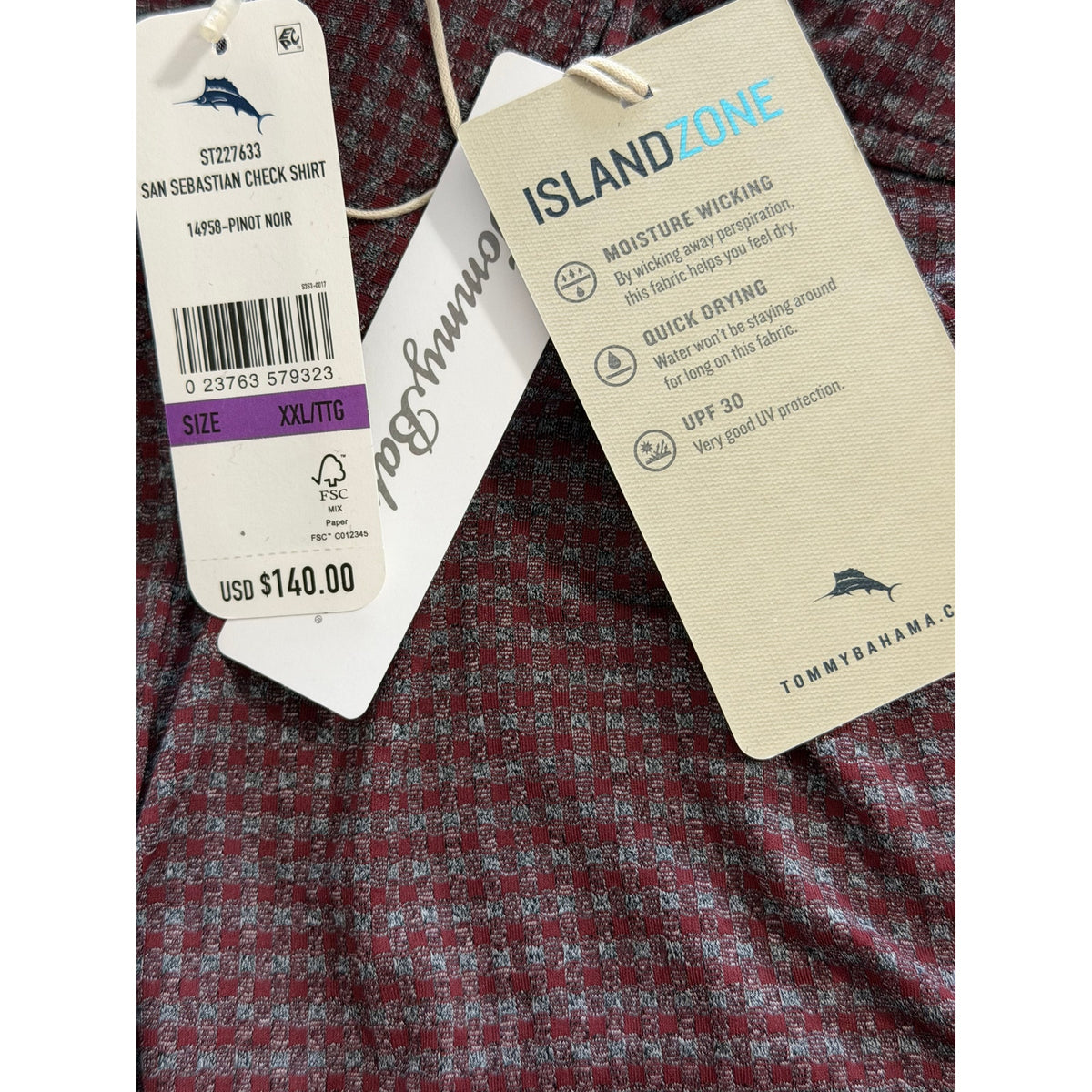 Tommy Bahama Shirt Men's XXL "San Sebastian Check" Shirt Pinot Noir