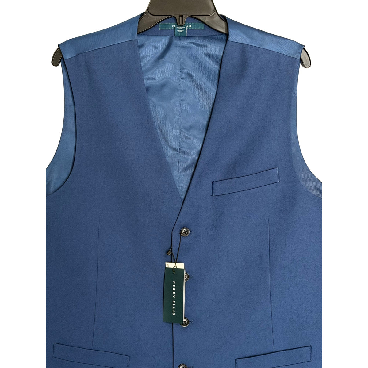 Perry Ellis Suit Vest Men's XXL Classic Fit V-Neck Stretch Fabric Lined Blue