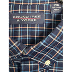 Roundtree & Yorke Men's Weekend Oxford Shirt 3XB Big & Tall Dk Blue Gingham NWT