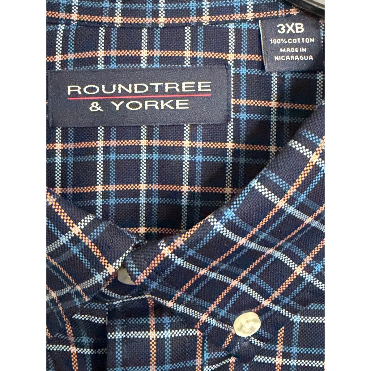 Roundtree & Yorke Men's Weekend Oxford Shirt 3XB Big & Tall Dk Blue Gingham NWT