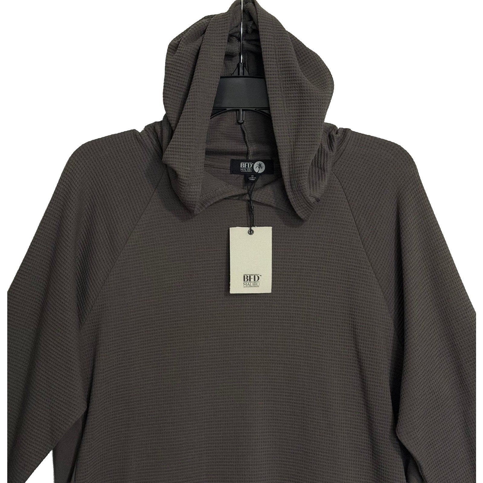 BFD Malibu Hoodie Men's Small Waffle Thermal Long Sleeve Hoodie Carbon