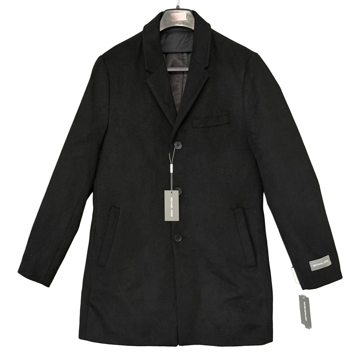 Michael Kors Hanover Overcoat Men's 38 Regular Slim Fit Wool Blend Black