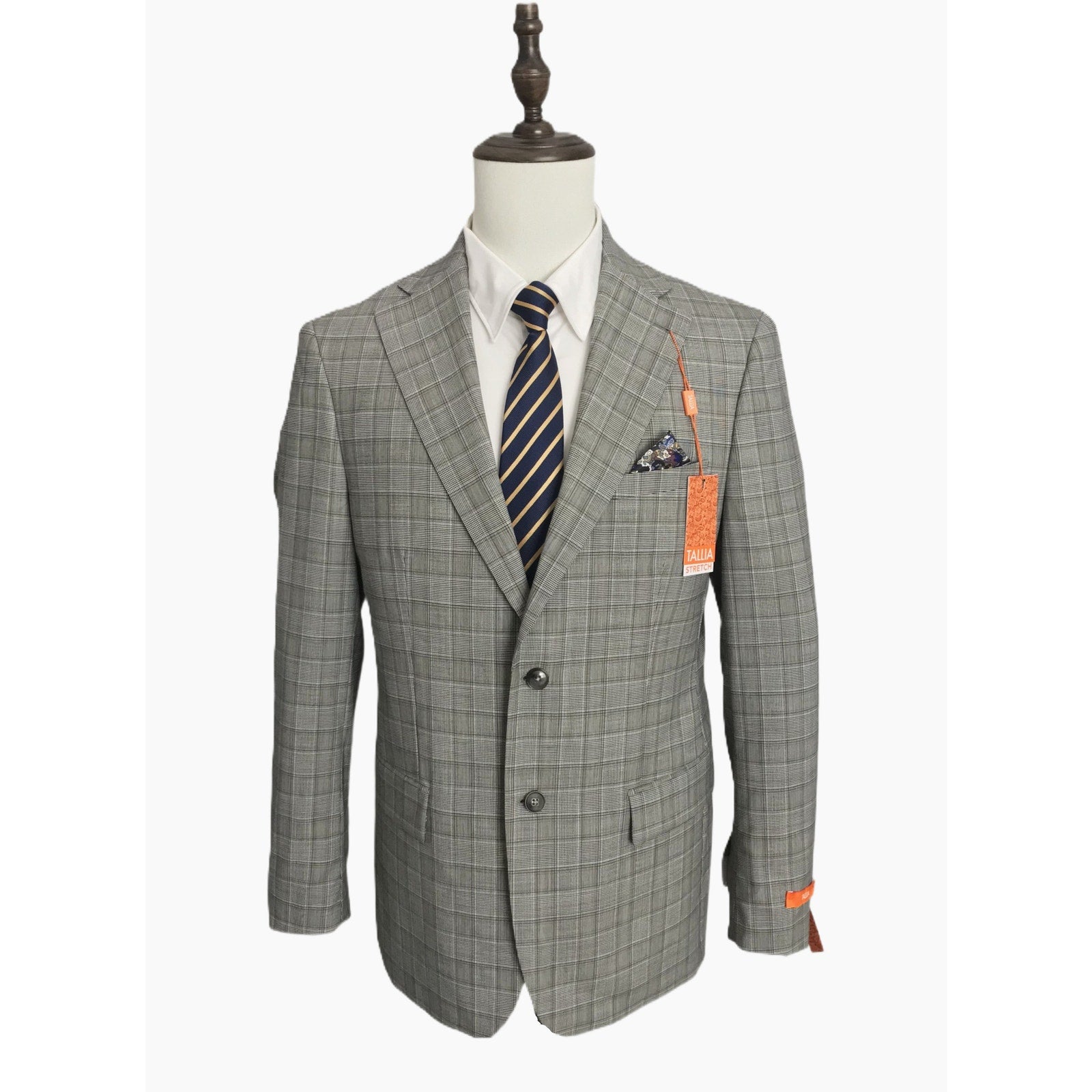 Tallia Verdello Suit Jacket Men's 40 Regular Stretch Wool Cream/Brown Plaid